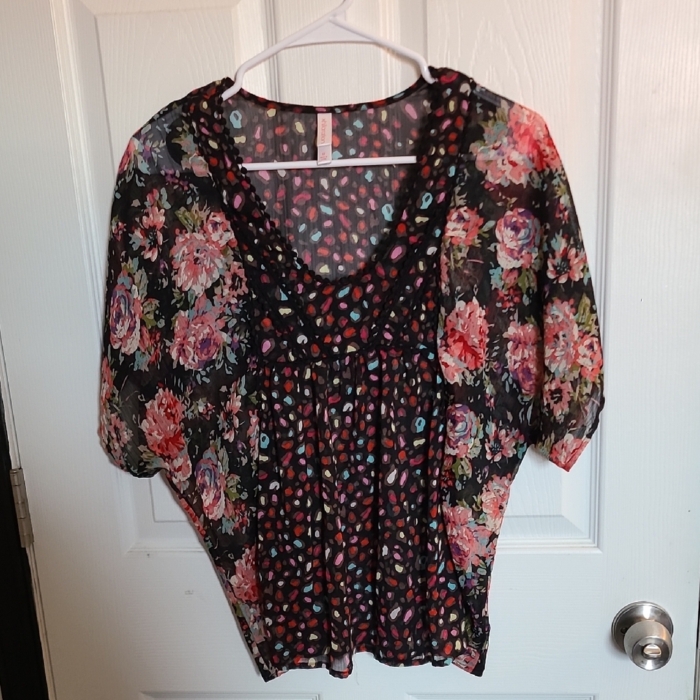 Xhilaration Black Floral Sheer Blouse